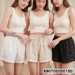Women's Cotton Embroidered Beach Shorts กางเกงขาสั้นผ้าคอตตอนปักลายผู้หญิง สไตล์เที่ยวทะเล - 690702020150