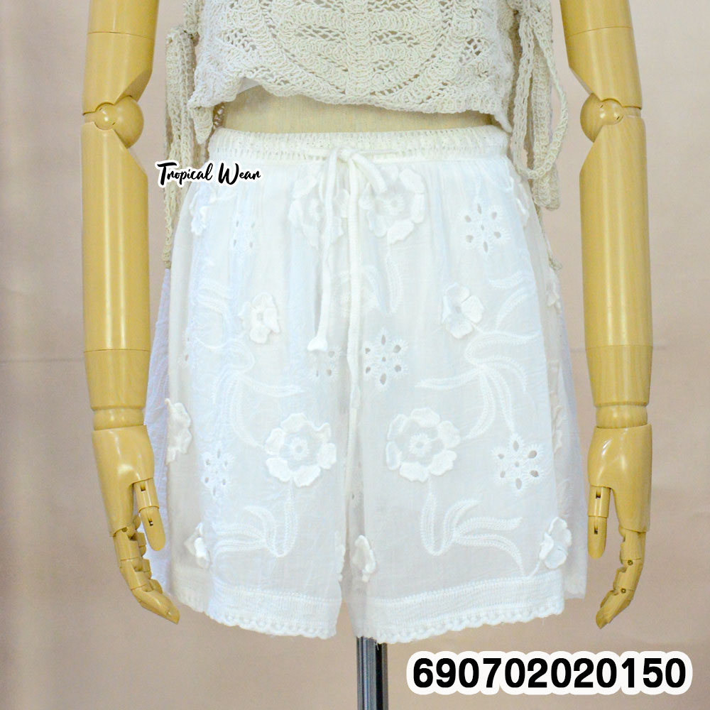 Women's Cotton Embroidered Beach Shorts กางเกงขาสั้นผ้าคอตตอนปักลายผู้หญิง สไตล์เที่ยวทะเล - 690702020150 - Image 6
