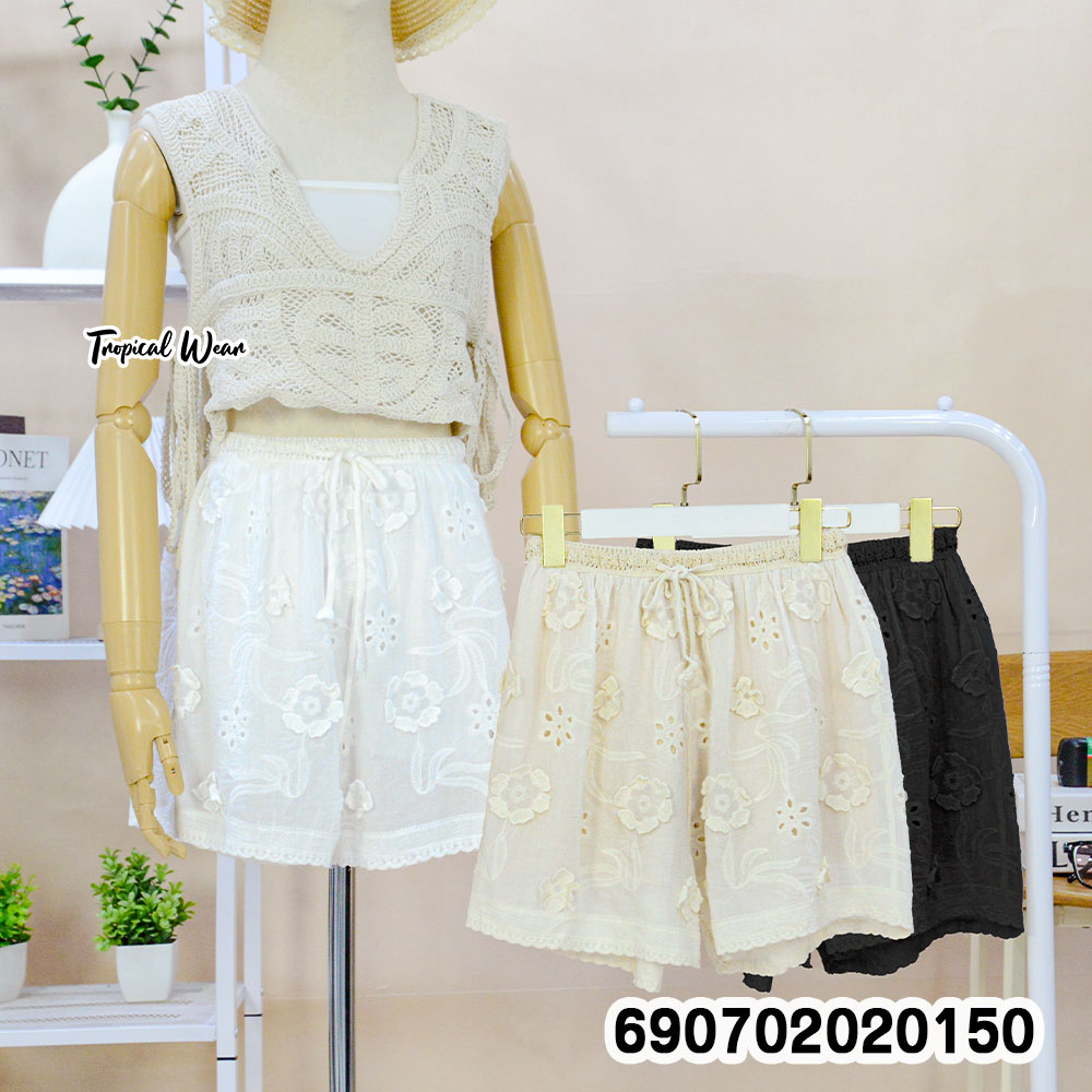 Women's Cotton Embroidered Beach Shorts กางเกงขาสั้นผ้าคอตตอนปักลายผู้หญิง สไตล์เที่ยวทะเล - 690702020150 - Image 3