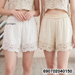 Cotton Lace Floral Casual Shorts กางเกงขาสั้นผ้าคอตตอน ปักดอก แต่งลูกไม้ - 690702040150