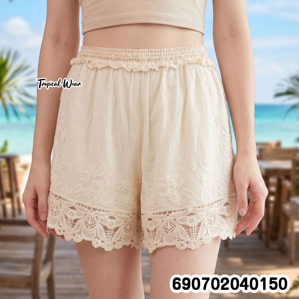 Cotton Lace Floral Casual Shorts กางเกงขาสั้นผ้าคอตตอน ปักดอก แต่งลูกไม้ - 690702040150 - Image 2