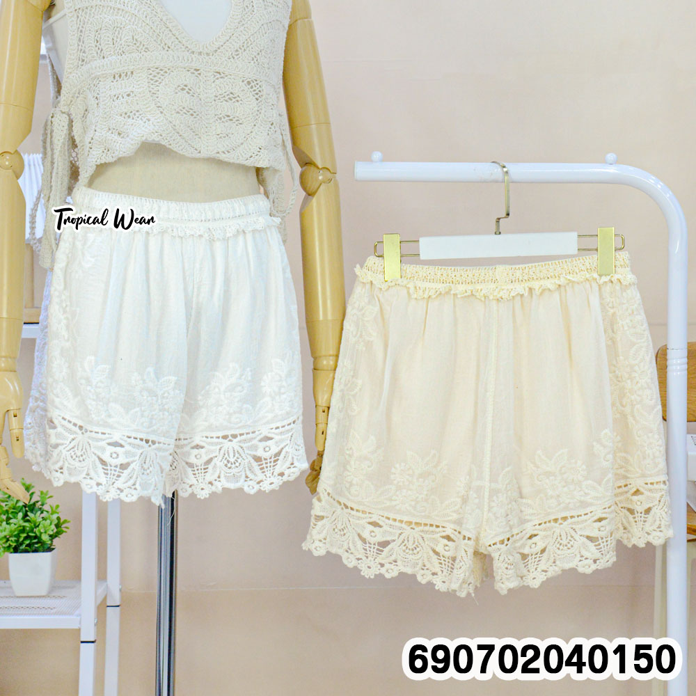 Cotton Lace Floral Casual Shorts กางเกงขาสั้นผ้าคอตตอน ปักดอก แต่งลูกไม้ - 690702040150 - Image 3