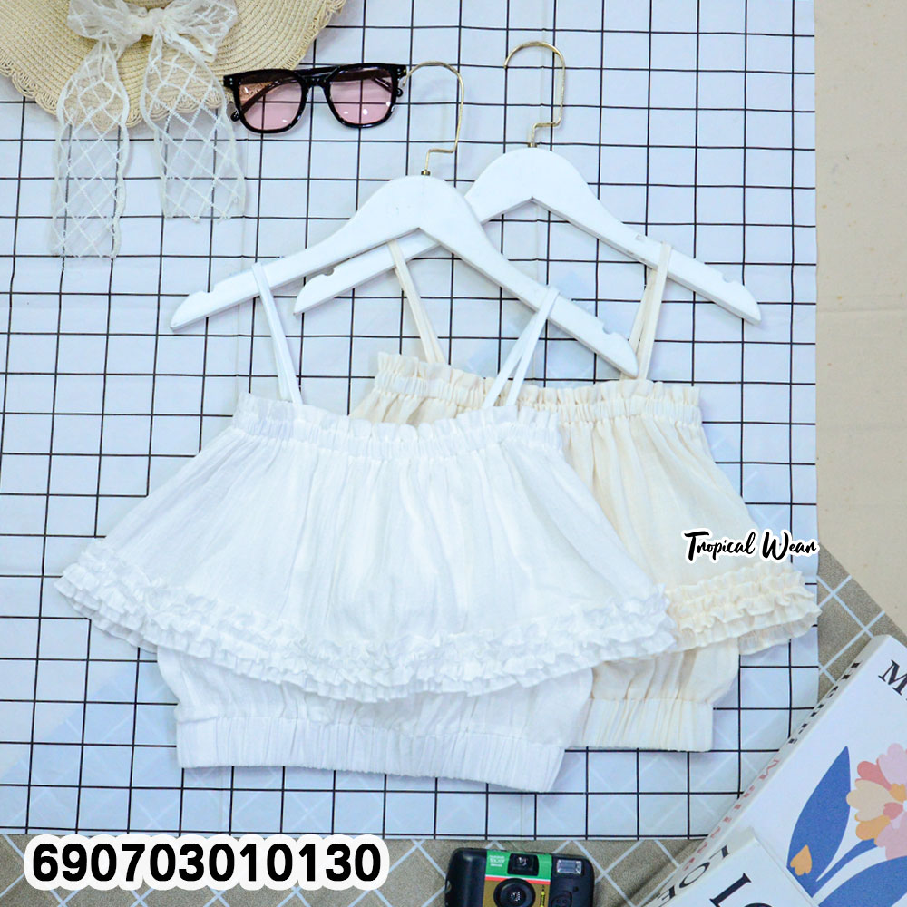Women's Ruffle Off Shoulder Crop Top Elegant Summer Blouse เสื้อครอประบาย เปิดไหล่ผู้หญิง เสื้อแฟชั่นซัมเมอร์ เรียบหรู - 690703010130 - Image 3