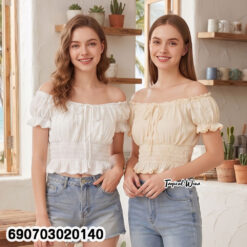 Women's Off Shoulder Smocked Blouse เสื้อเปิดไหล่ผู้หญิง สม็อคช่วงเอว แต่งโบว์หน้า - 690703020140