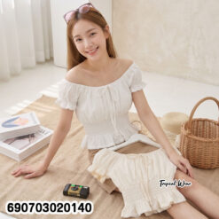 Women's Off Shoulder Smocked Blouse เสื้อเปิดไหล่ผู้หญิง สม็อคช่วงเอว แต่งโบว์หน้า - 690703020140 - Image 2