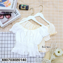Women's Off Shoulder Smocked Blouse เสื้อเปิดไหล่ผู้หญิง สม็อคช่วงเอว แต่งโบว์หน้า - 690703020140 - Image 3