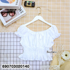 Women's Off Shoulder Smocked Blouse เสื้อเปิดไหล่ผู้หญิง สม็อคช่วงเอว แต่งโบว์หน้า - 690703020140 - Image 4