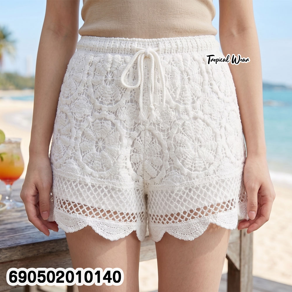 Korean Style High Waisted Scalloped Lace Shorts กางเกงขาสั้น ผ้าโครเชต์ลายดอกไม้ สไตล์เกาหลี - 690502010140 - Image 2