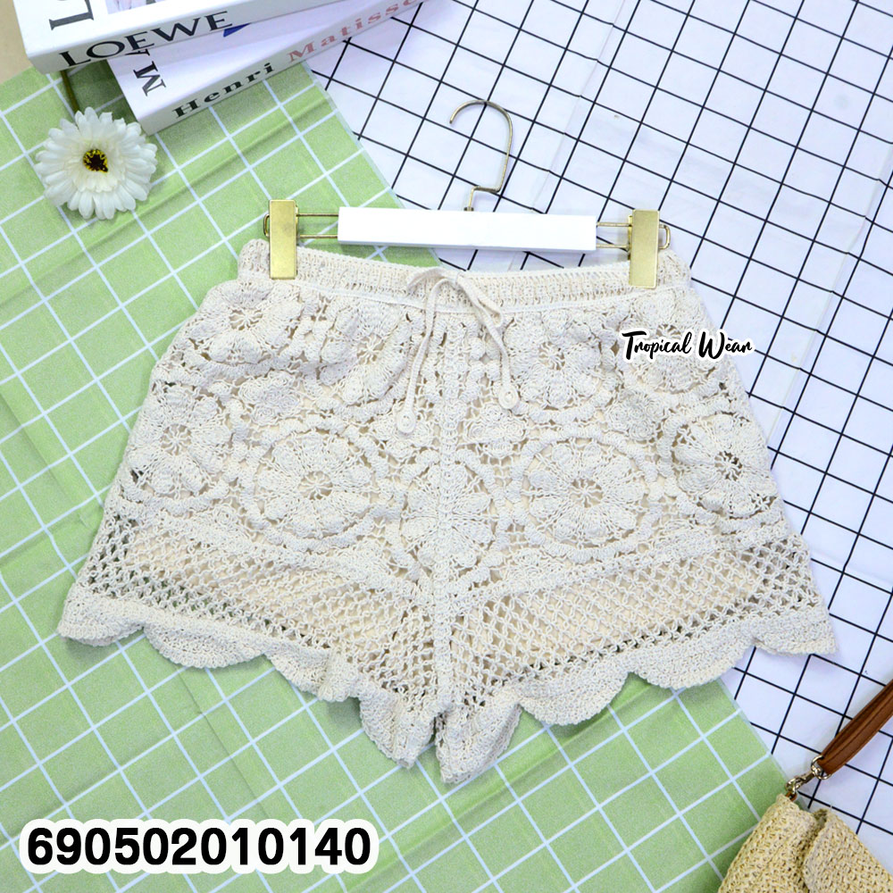 Korean Style High Waisted Scalloped Lace Shorts กางเกงขาสั้น ผ้าโครเชต์ลายดอกไม้ สไตล์เกาหลี - 690502010140 - Image 4