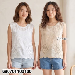 Bohemian Embroidered Sheer Tank Top - Beach Summer Wear เสื้อแขนกุดผ้าโปร่งปักลาย ลุคชิลล์ไปทะเล สไตล์โบฮีเมียน - 690701100130