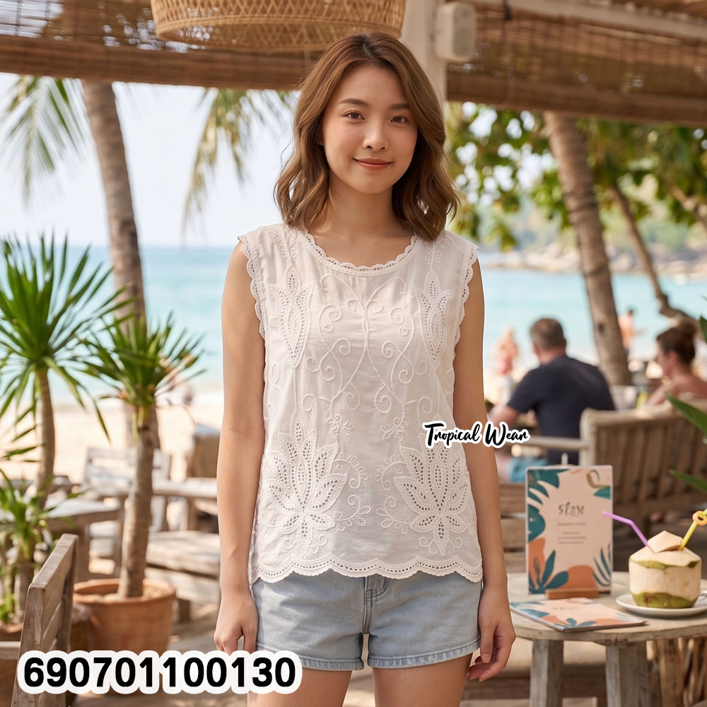 Bohemian Embroidered Sheer Tank Top - Beach Summer Wear เสื้อแขนกุดผ้าโปร่งปักลาย ลุคชิลล์ไปทะเล สไตล์โบฮีเมียน - 690701100130 - Image 2
