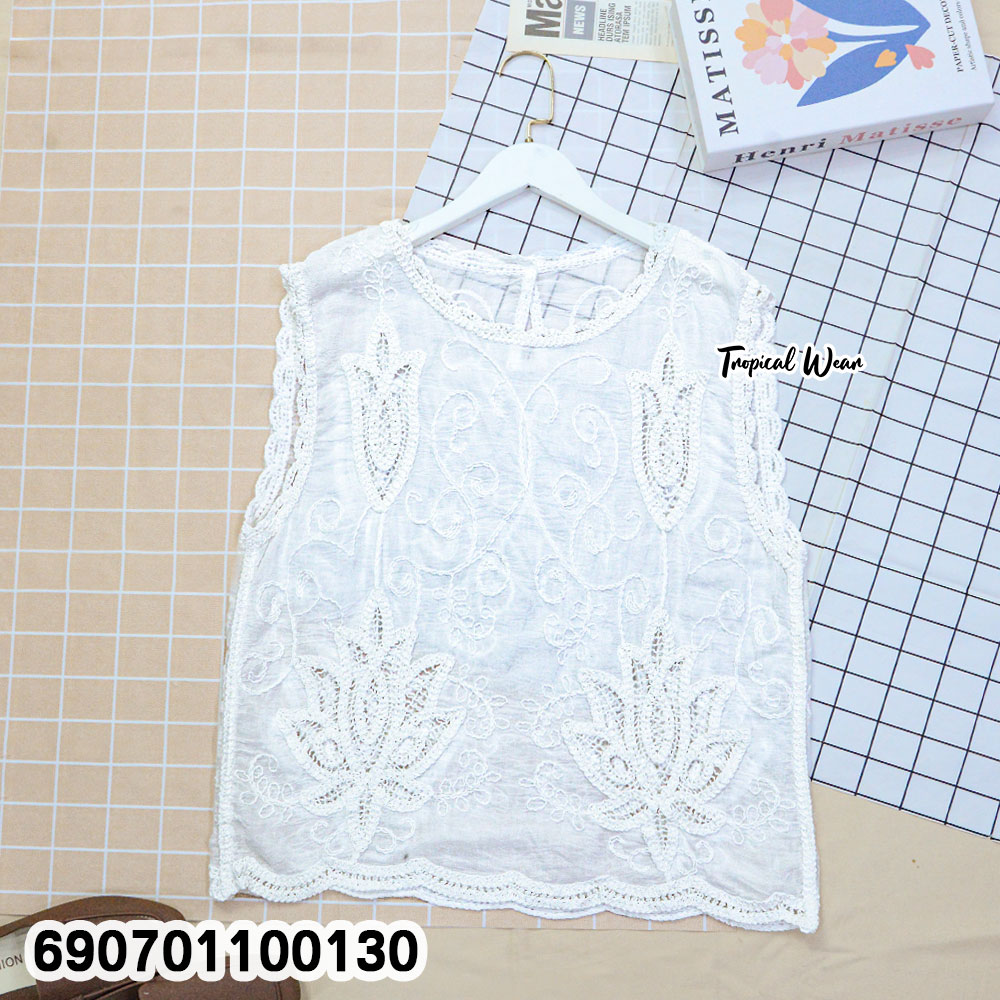 Bohemian Embroidered Sheer Tank Top - Beach Summer Wear เสื้อแขนกุดผ้าโปร่งปักลาย ลุคชิลล์ไปทะเล สไตล์โบฮีเมียน - 690701100130 - Image 5