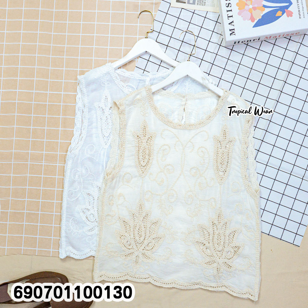 Bohemian Embroidered Sheer Tank Top - Beach Summer Wear เสื้อแขนกุดผ้าโปร่งปักลาย ลุคชิลล์ไปทะเล สไตล์โบฮีเมียน - 690701100130 - Image 3