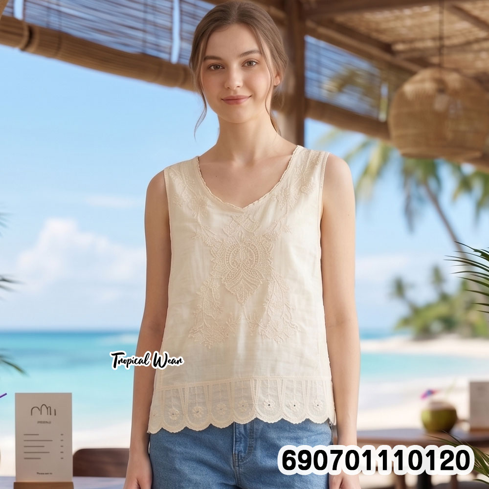 Floral Embroidered Sheer Sleeveless Top เสื้อแขนกุด ผ้าโปร่งปักลายดอกไม้ - 690701110120 - Image 2
