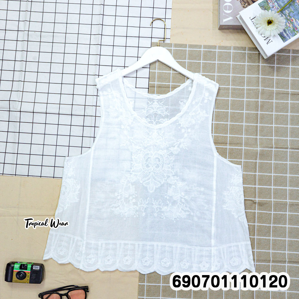 Floral Embroidered Sheer Sleeveless Top เสื้อแขนกุด ผ้าโปร่งปักลายดอกไม้ - 690701110120 - Image 5