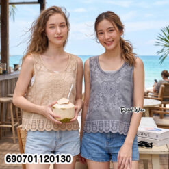 Boho Embroidered Sleeveless Beach Top เสื้อแขนกุดผ้าโปร่งปักลาย ลุคชิลล์ไปทะเล สไตล์โบฮีเมียน - 690701120130