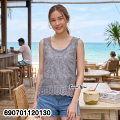 Boho Embroidered Sleeveless Beach Top เสื้อแขนกุดผ้าโปร่งปักลาย ลุคชิลล์ไปทะเล สไตล์โบฮีเมียน - 690701120130 - Image 2