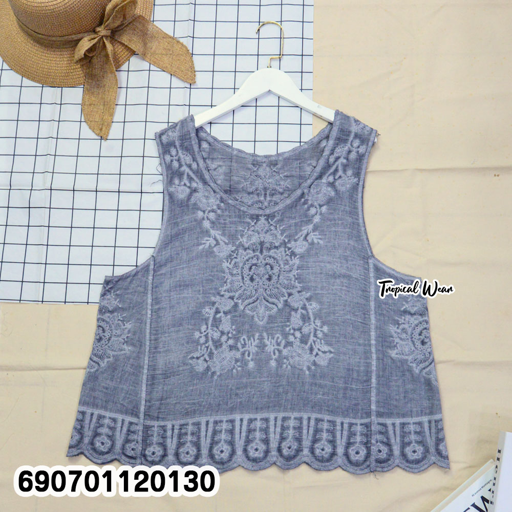Boho Embroidered Sleeveless Beach Top เสื้อแขนกุดผ้าโปร่งปักลาย ลุคชิลล์ไปทะเล สไตล์โบฮีเมียน - 690701120130 - Image 4