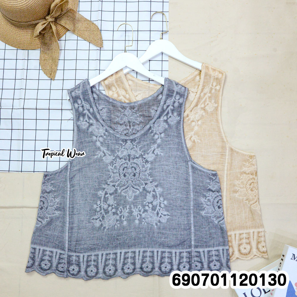 Boho Embroidered Sleeveless Beach Top เสื้อแขนกุดผ้าโปร่งปักลาย ลุคชิลล์ไปทะเล สไตล์โบฮีเมียน - 690701120130 - Image 3