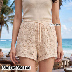 Bohemian Floral Crochet Lace Beach Shorts กางเกงขาสั้นลูกไม้ ลายถักโปร่ง สไตล์โบฮีเมียน - 690702050140 - Image 2