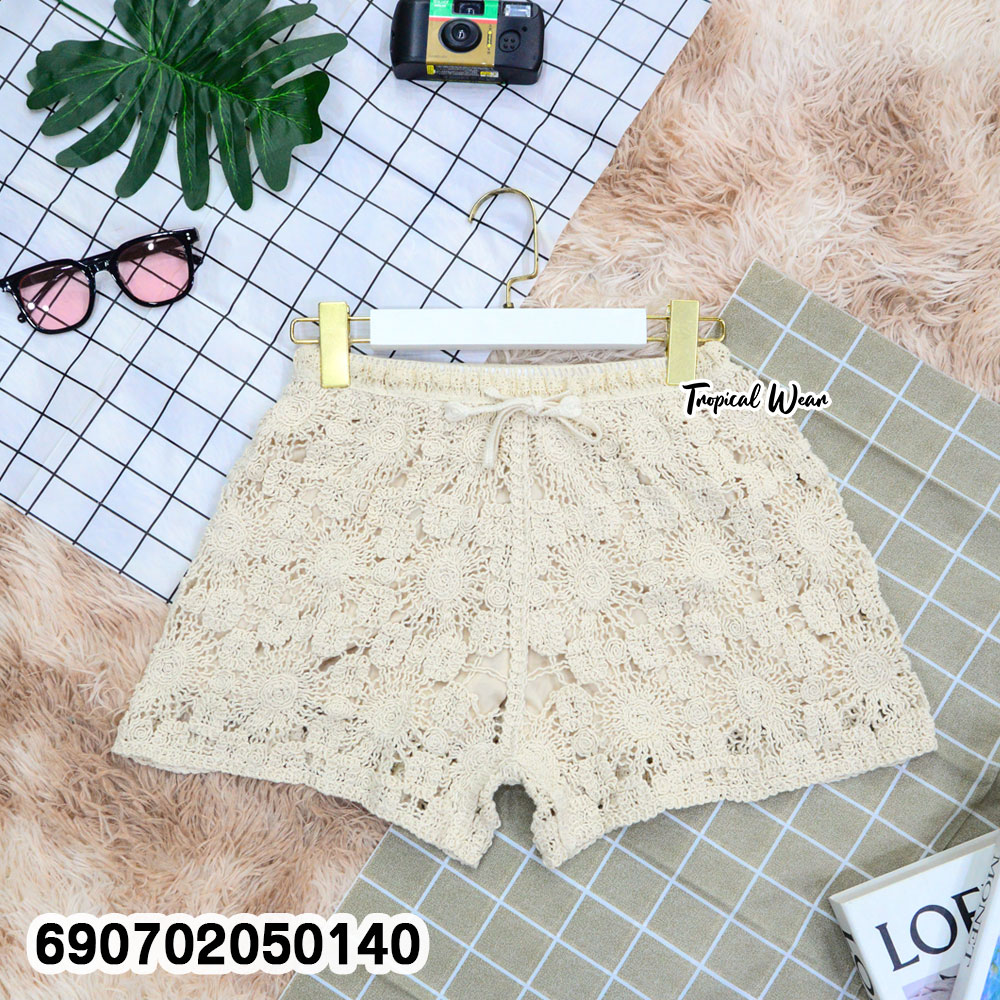 Bohemian Floral Crochet Lace Beach Shorts กางเกงขาสั้นลูกไม้ ลายถักโปร่ง สไตล์โบฮีเมียน - 690702050140 - Image 5