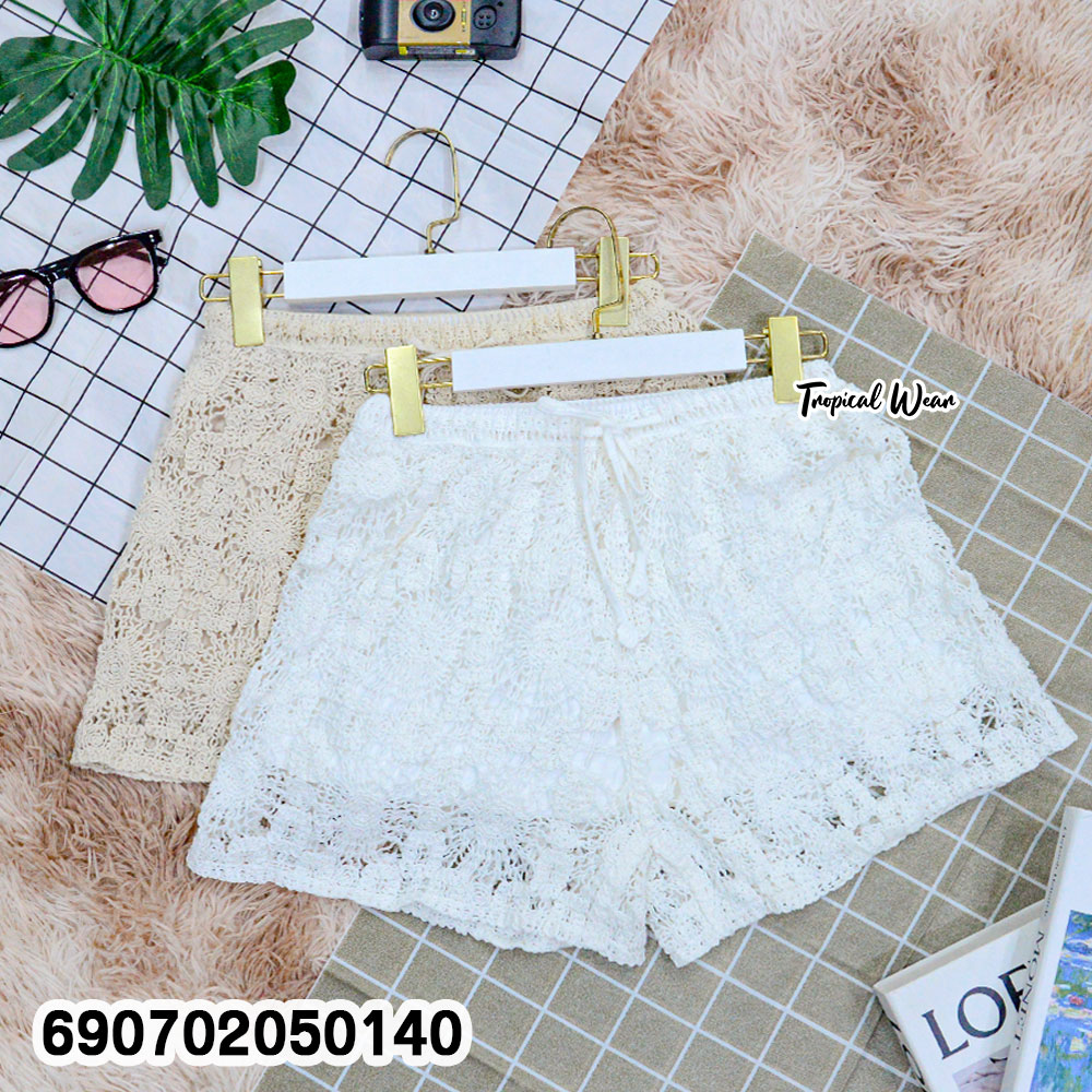 Bohemian Floral Crochet Lace Beach Shorts กางเกงขาสั้นลูกไม้ ลายถักโปร่ง สไตล์โบฮีเมียน - 690702050140 - Image 3