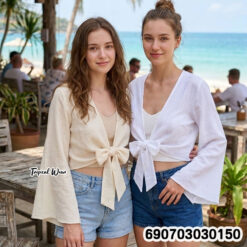 Front Tie Long Sleeve Sheer Crop Top เสื้อครอปแขนยาวผูกหน้า ผ้าโปร่งใส่สบาย - 690703030150