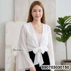 Front Tie Long Sleeve Sheer Crop Top เสื้อครอปแขนยาวผูกหน้า ผ้าโปร่งใส่สบาย - 690703030150 - Image 2