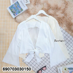 Front Tie Long Sleeve Sheer Crop Top เสื้อครอปแขนยาวผูกหน้า ผ้าโปร่งใส่สบาย - 690703030150 - Image 3