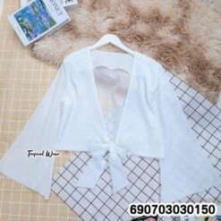 Front Tie Long Sleeve Sheer Crop Top เสื้อครอปแขนยาวผูกหน้า ผ้าโปร่งใส่สบาย - 690703030150 - Image 5