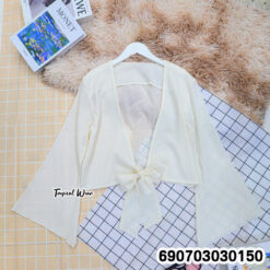 Front Tie Long Sleeve Sheer Crop Top เสื้อครอปแขนยาวผูกหน้า ผ้าโปร่งใส่สบาย - 690703030150 - Image 4