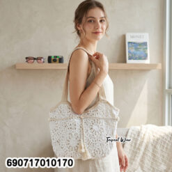 White Floral Crochet Bag กระเป๋าโครเชต์สีขาวลายดอกไม้ - 690717010170