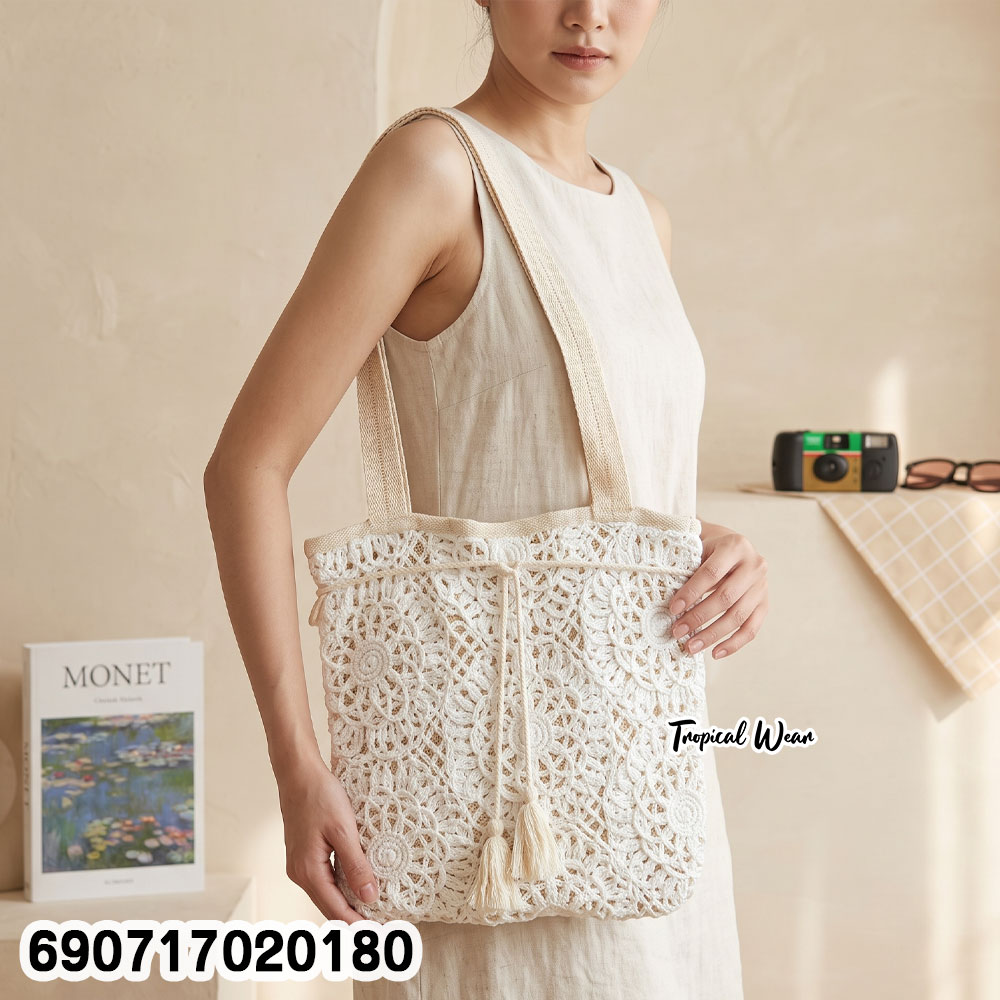 Floral Crochet Shoulder Bag กระเป๋าสะพายโครเชต์ลายดอกไม้ - 690717020180