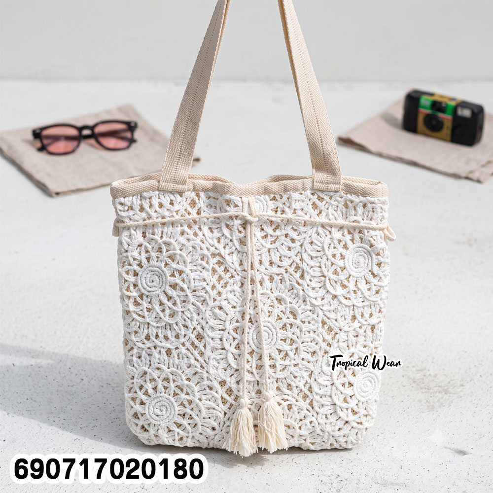 Floral Crochet Shoulder Bag กระเป๋าสะพายโครเชต์ลายดอกไม้ - 690717020180 - Image 3