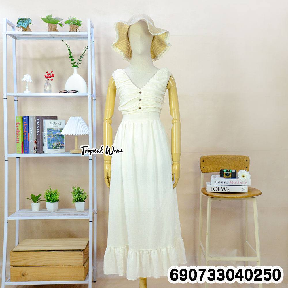 Korean Style Button-Front Maxi Dress เดรสยาวทรงปล่อย แต่งกระดุมหน้า สไตล์เกาหลี - 690733040250 - Image 5