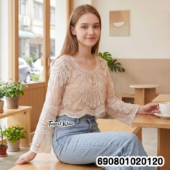 Summer Sheer Lace Cover-Up Top เสื้อคลุมซีทรูแขนยาว ปักลายฉลุ ลุคซัมเมอร์ - 690801020120 - Image 2