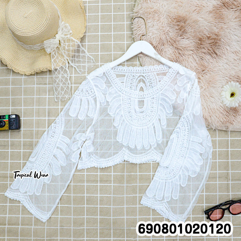 Summer Sheer Lace Cover-Up Top เสื้อคลุมซีทรูแขนยาว ปักลายฉลุ ลุคซัมเมอร์ - 690801020120 - Image 6