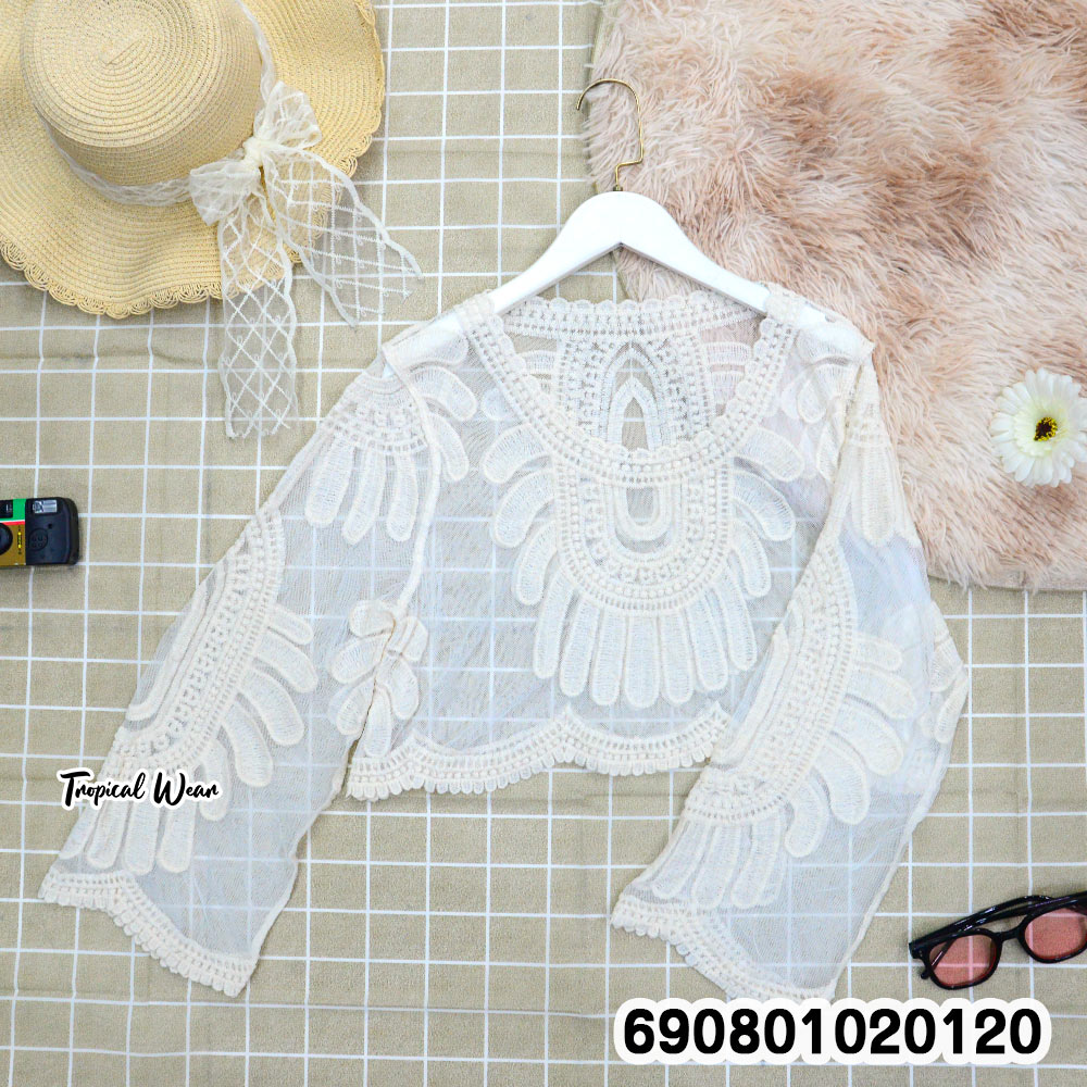 Summer Sheer Lace Cover-Up Top เสื้อคลุมซีทรูแขนยาว ปักลายฉลุ ลุคซัมเมอร์ - 690801020120 - Image 5