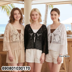 Summer Open-Front Crochet Lace Cardigan เสื้อคลุมลูกไม้ถัก แขนสี่ส่วนผูกโบว์หน้า ลุคซัมเมอร์ - 690801030170