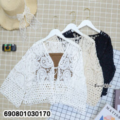 Summer Open-Front Crochet Lace Cardigan เสื้อคลุมลูกไม้ถัก แขนสี่ส่วนผูกโบว์หน้า ลุคซัมเมอร์ - 690801030170 - Image 3