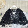 Summer Open-Front Crochet Lace Cardigan เสื้อคลุมลูกไม้ถัก แขนสี่ส่วนผูกโบว์หน้า ลุคซัมเมอร์ - 690801030170 - Black