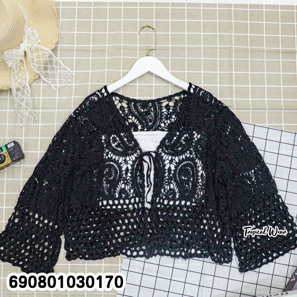 Summer Open-Front Crochet Lace Cardigan เสื้อคลุมลูกไม้ถัก แขนสี่ส่วนผูกโบว์หน้า ลุคซัมเมอร์ - 690801030170 - Image 6