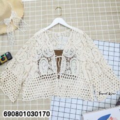 Summer Open-Front Crochet Lace Cardigan เสื้อคลุมลูกไม้ถัก แขนสี่ส่วนผูกโบว์หน้า ลุคซัมเมอร์ - 690801030170 - Image 4