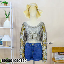 Summer Butterfly Sheer Mesh Crop Top เสื้อลูกไม้ซีทรูเอวลอย ปักลายผีเสื้อ ลุคซัมเมอร์ - 690801050120 - Image 4