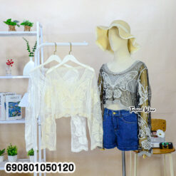 Summer Butterfly Sheer Mesh Crop Top เสื้อลูกไม้ซีทรูเอวลอย ปักลายผีเสื้อ ลุคซัมเมอร์ - 690801050120 - Image 3