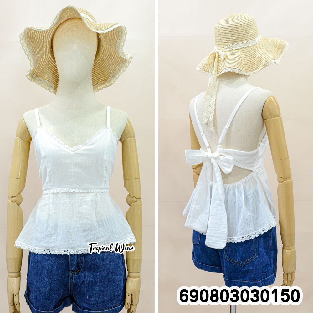 Lace Trim Tie-Back Top เสื้อสายเดี่ยวแต่งลูกไม้ ผูกโบว์หลัง - 690803030150 - Image 3