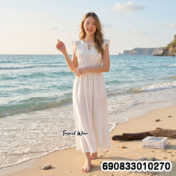 Korean Style Ruffle Sleeve Tie-Front Maxi Dress เดรสแขนระบาย แต่งผูกอกสไตล์เกาหลี - 690833010270 - Image 2