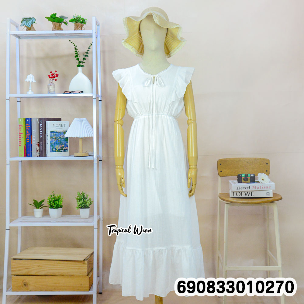 Korean Style Ruffle Sleeve Tie-Front Maxi Dress เดรสแขนระบาย แต่งผูกอกสไตล์เกาหลี - 690833010270 - Image 5