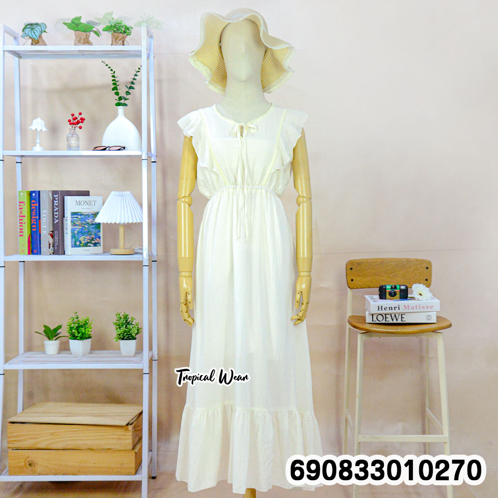 Korean Style Ruffle Sleeve Tie-Front Maxi Dress เดรสแขนระบาย แต่งผูกอกสไตล์เกาหลี - 690833010270 - Image 4