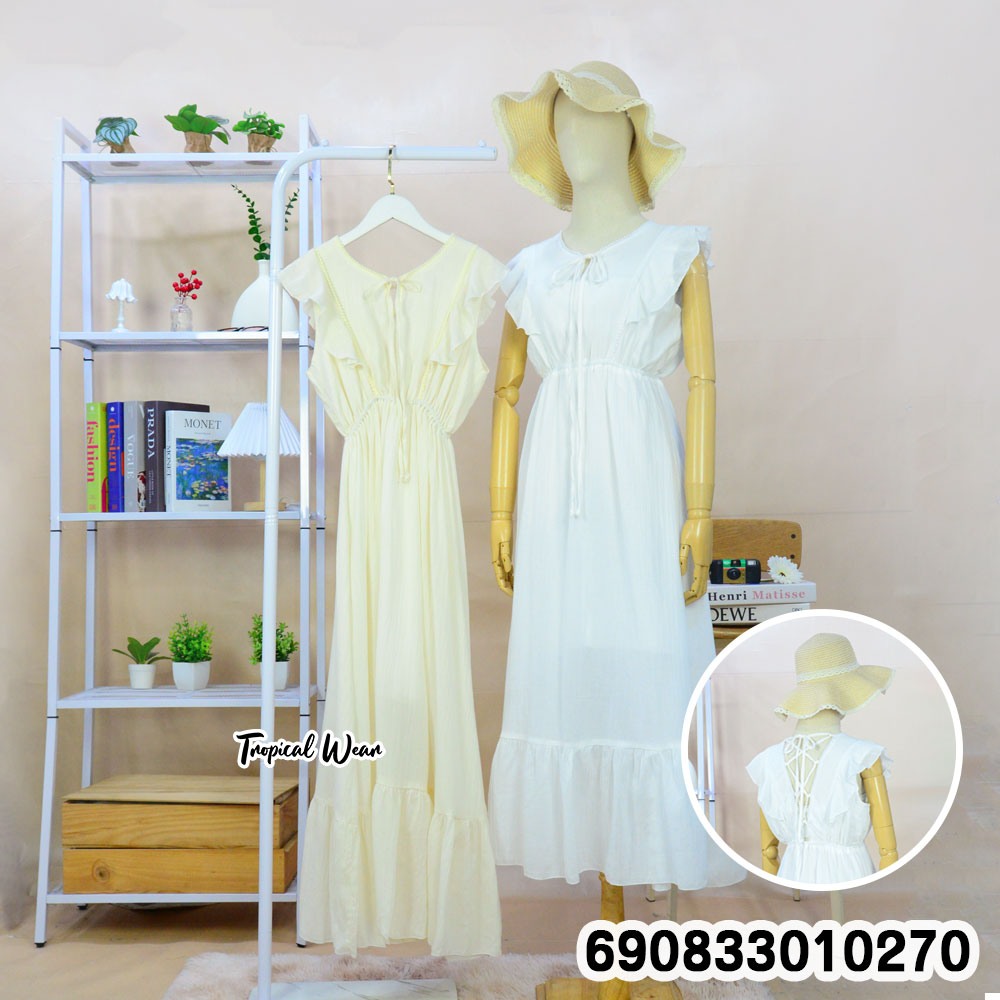 Korean Style Ruffle Sleeve Tie-Front Maxi Dress เดรสแขนระบาย แต่งผูกอกสไตล์เกาหลี - 690833010270 - Image 3